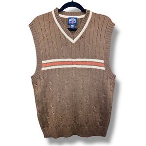 Vintage Varsity Brown Wool Blend Cable-Knit V-Neck Sweater Vest. Size Large